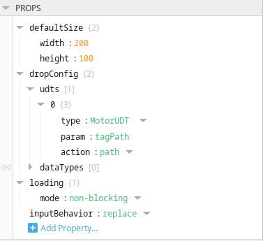The dropConfig is added under the view's props in the Designer